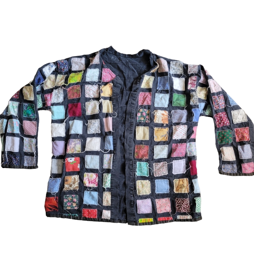 Vintage Hand/Machine sewn open front cardigan jacket handmade patchwork M/L